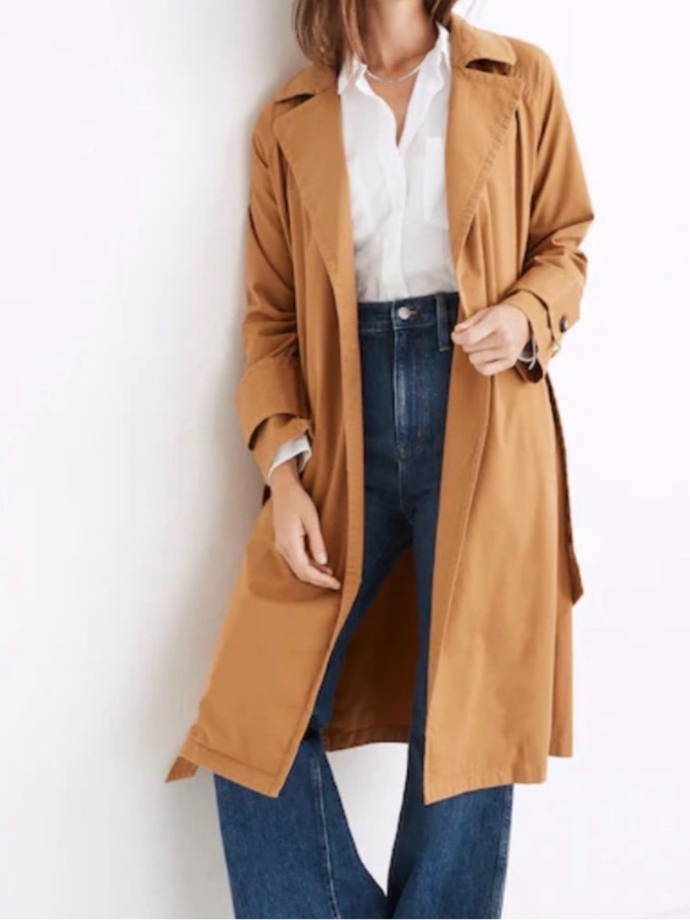 MADEWELL Sedgwick khaki single button trench coat with belt size small